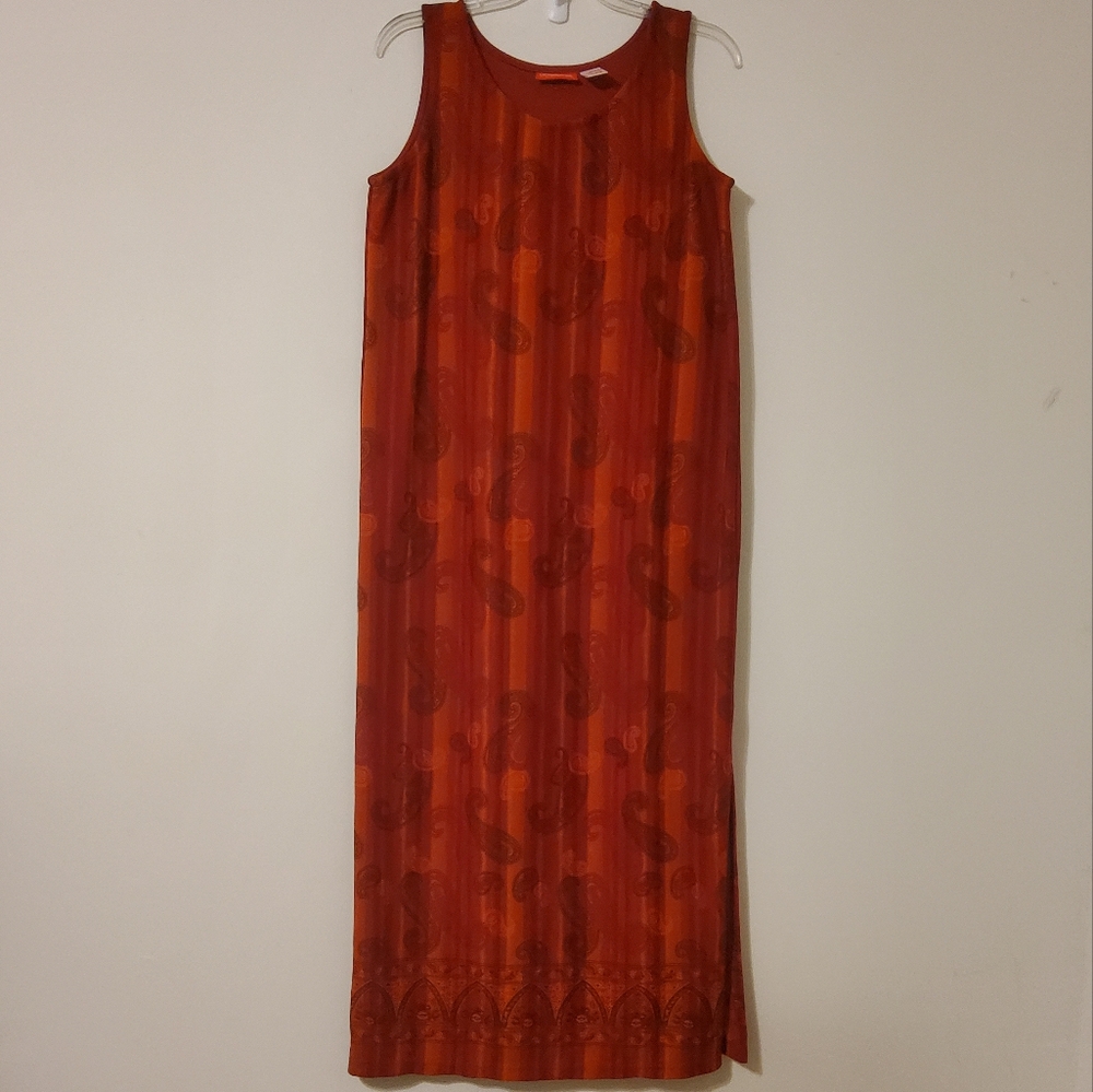Liz Claiborn Orange/Burgundy Paisley Print Sleevelss Lined Blend Long Maxi Dress